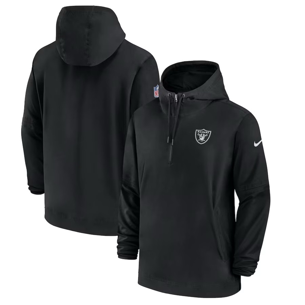 Mens Nike Las Vegas Raiders Sideline Half-Zip Hoodie - Black Size Large